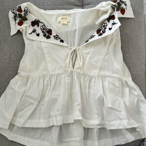 Maeve White Cap Sleeve Tie Front Blouse